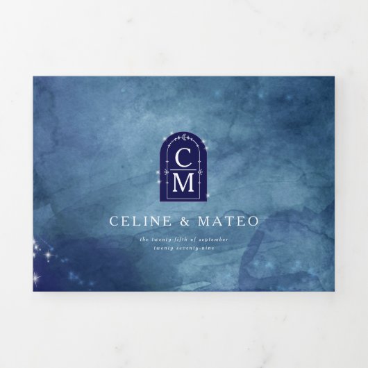 Celine · Elegante Hemelse Hemel Gebogen Aangepaste Drieluik Uitnodiging (Cover)