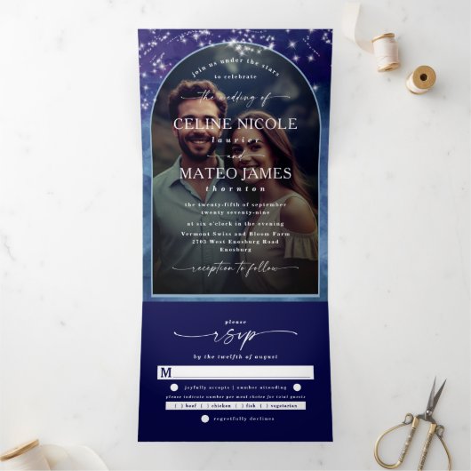 Celine · Elegante Hemelse Hemel Gebogen Aangepaste Drieluik Uitnodiging (Binnen)