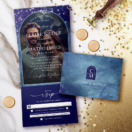 Celine · Elegante Hemelse Hemel Gebogen Aangepaste Drieluik Uitnodiging