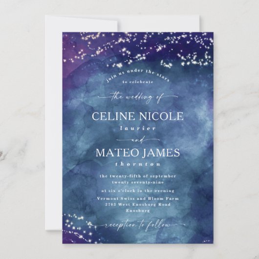 Celine · Elegante Hemelse Sterrennacht bruiloft Kaart (Voorkant)