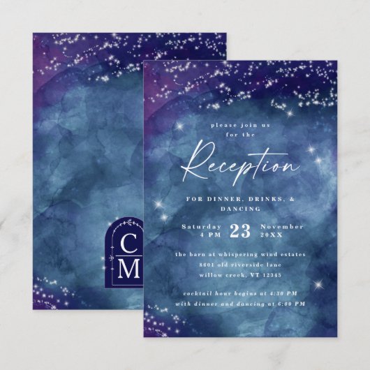 Celine · Elegante hemelse Sterrennacht receptie Informatiekaartje (Voorkant / Achterkant)