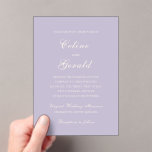 Celine Lila Elegant Wedding Acryl Uitnodigingen<br><div class="desc">Klassieke huwelijksuitnodigingen met een eenvoudig en tijdloos ontwerp met elegant script en traditionele seriële lettertypen.</div>