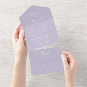 Celine Lila Elegant Wedding All In One Uitnodiging