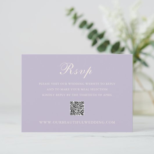 Celine Lila Elegant Wedding RSVP Kaartje (Staand voorkant)