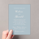Celine Muted Blue Elegant Wedding Acryl Uitnodigingen<br><div class="desc">Klassieke huwelijksuitnodigingen met een eenvoudig en tijdloos ontwerp met elegant script en traditionele seriële lettertypen.</div>