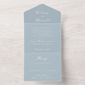 Celine Muted Blue Elegant Wedding All In One Uitnodiging (Binnen)