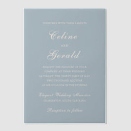 Celine Muted Blue Elegant Wedding Vellum Uitnodigingen