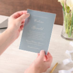 Celine Muted Blue Elegant Wedding Vellum Uitnodigingen<br><div class="desc">Klassieke huwelijksuitnodigingen met een eenvoudig en tijdloos ontwerp met elegant script en traditionele seriële lettertypen.</div>