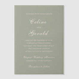 Celine Muted Green Elegant Wedding Vellum Uitnodigingen