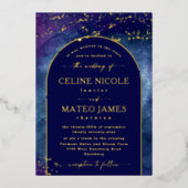 Celine · Night Sky Arched Verloving Foto Goud Folie Uitnodiging (Voorkant)