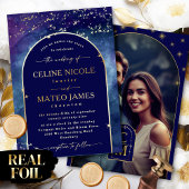 Celine · Night Sky Arched Verloving Foto Goud Folie Uitnodiging