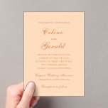 Celine Peach Elegant Wedding Acryl Uitnodigingen<br><div class="desc">Klassieke huwelijksuitnodigingen met een eenvoudig en tijdloos ontwerp met elegant script en traditionele seriële lettertypen.</div>