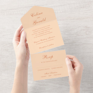 Celine Peach Elegant Wedding All In One Uitnodiging