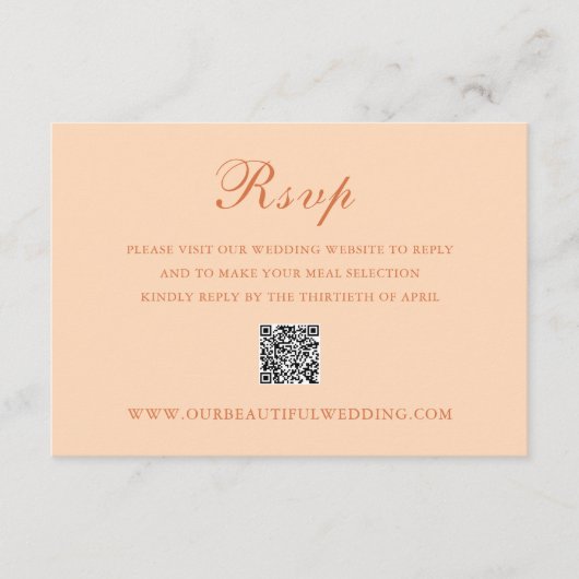 Celine Peach Elegant Wedding RSVP Kaartje (Voorkant)