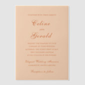 Celine Peach Elegant Wedding Vellum Uitnodigingen (Voorkant)