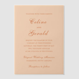 Celine Peach Elegant Wedding Vellum Uitnodigingen