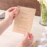 Celine Peach Elegant Wedding Vellum Uitnodigingen<br><div class="desc">Klassieke huwelijksuitnodigingen met een eenvoudig en tijdloos ontwerp met elegant script en traditionele seriële lettertypen.</div>