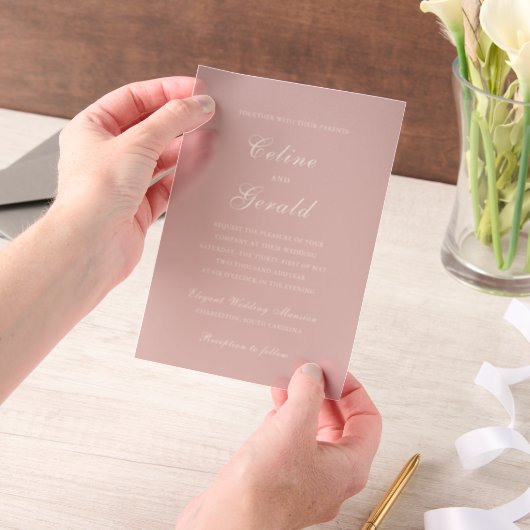 Celine Roze Elegante bruiloft Vellum Uitnodigingen (Draagbaar)