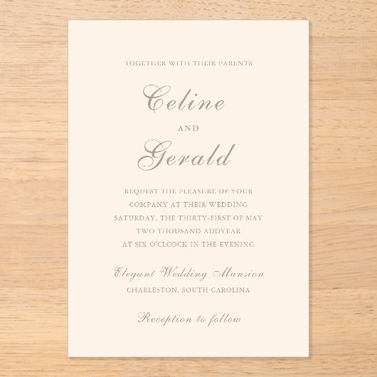 Celine Sandy Neutrals Elegant Wedding Acryl Uitnodigingen (Voorkant)