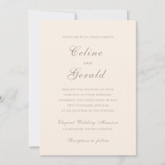 Celine Sandy Neutrals Elegant Wedding Kaart (Voorkant)