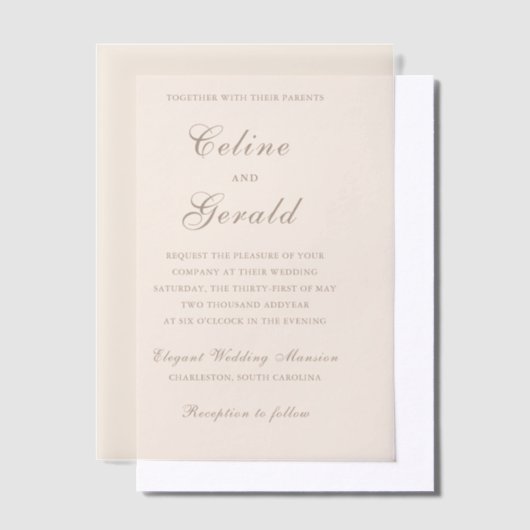 Celine Sandy Neutrals Elegant Wedding Vellum Uitnodigingen (Offset)