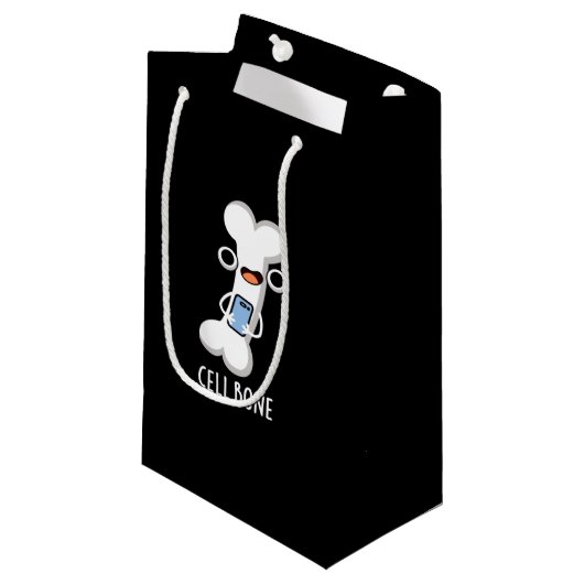 Cell Bone Funny Cell Phone Pun Dark BG Klein Cadeauzakje (Voorkant Gekanteld)