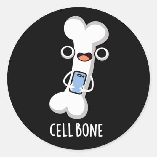 Cell Bone Funny Cell Phone Pun Dark BG Ronde Sticker (Voorkant)