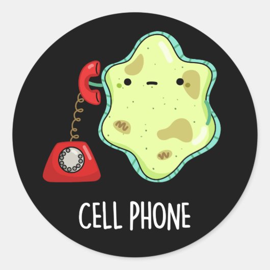 Cell Phone Funny Biology Science Pun Dark BG Ronde Sticker (Voorkant)