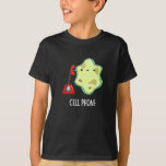 Cell Phone Funny Biology Science Pun Dark BG T-shirt<br><div class="desc">Cell Phone Funny Biology Science Pun heeft een schattige,  eenzame cel die een  telefoon gebruikt. Funny Pun cadeau voor familie en vrienden die van biologie houden,  mobiele telefoons en puns.</div>