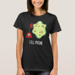 Cell Phone Funny Biology Science Pun Dark BG T-shirt<br><div class="desc">Cell Phone Funny Biology Science Pun heeft een schattige,  eenzame cel die een  telefoon gebruikt. Funny Pun cadeau voor familie en vrienden die van biologie houden,  mobiele telefoons en puns.</div>