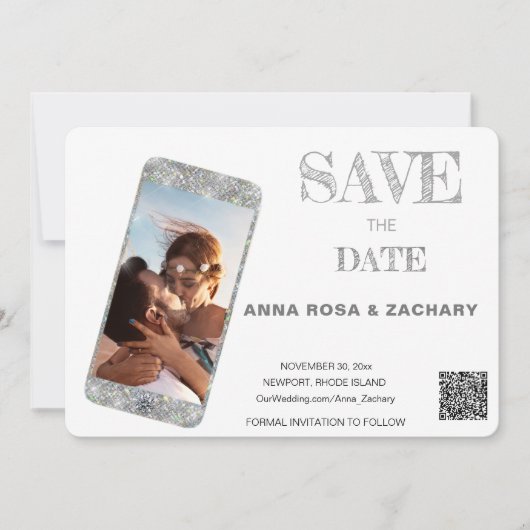 *~* Cell Phone QR AR6 Foto WEDDING SAVE DE DATUM Kaart (Voorkant)