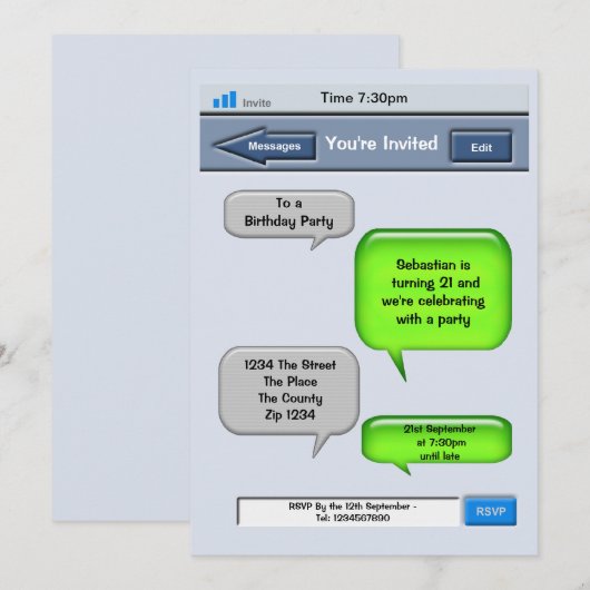 Cell Phone Text Party Kaart (Voorkant / Achterkant)