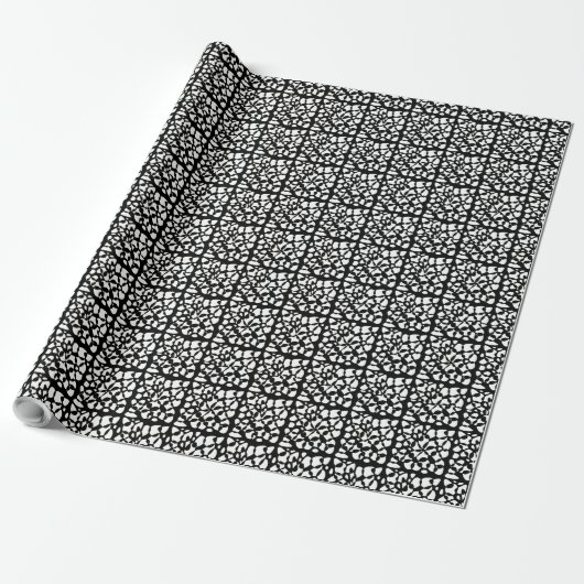 Cellen Abstraction Black White Cadeaupapier (Uitgerold)