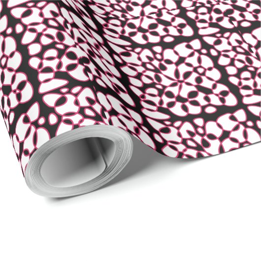 Cellen Abstraction Black White Hot Pink Cadeaupapier (Rol Hoek)