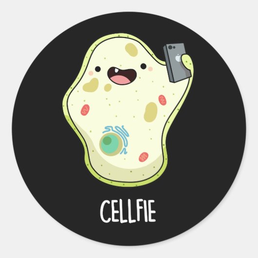 Cellfie Funny Biology Selfie Pun Dark BG Ronde Sticker (Voorkant)