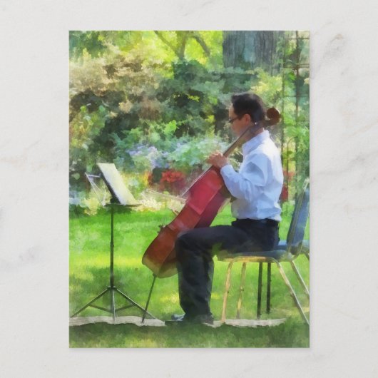 Cellist in de tuin briefkaart (Voorkant)