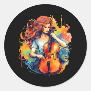 cellist-muzikant cello-speler-muziek-instrument ronde sticker