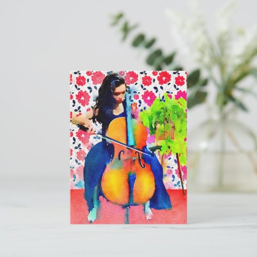 Cellist Waterverf Briefkaart (Staand voorkant)