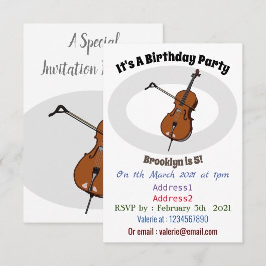 Cello-afbeelding cartoon kaart (Voorkant / Achterkant)