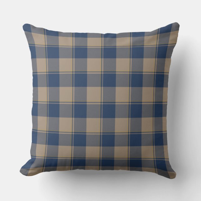 Cello Blue and Donkey Brown Plaid Kussen (Voorkant)