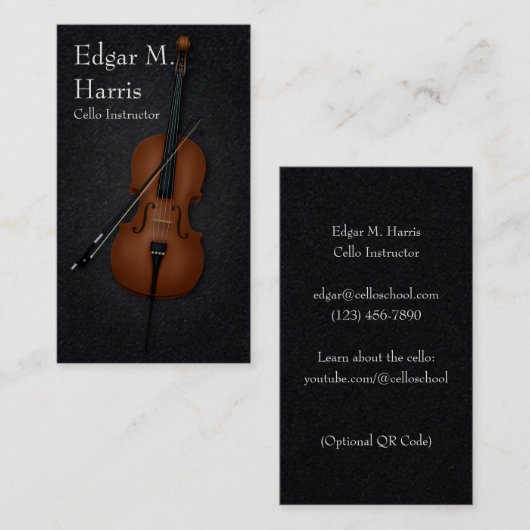 Cello & Bow Klassieke muzikant Premium (donker) Visitekaartje (Voorkant / Achterkant)