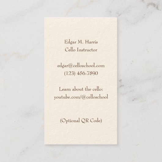 Cello & Bow klassieke muzikant Premium (licht) Visitekaartje (Achterkant)
