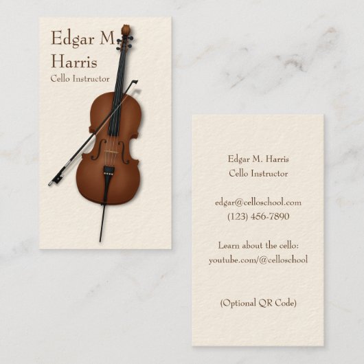 Cello & Bow klassieke muzikant Premium (licht) Visitekaartje (Voorkant / Achterkant)