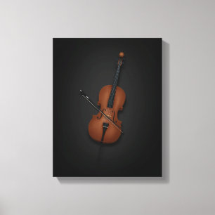 Cello & Bow Side by Side On 11x14 Black Canvas