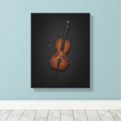 Cello & Bow Side by Side On 11x14 Black Canvas Afdruk (Insitu (Houten vloer))