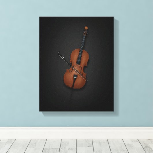 Cello & Bow Side by Side On 11x14 Black Canvas Afdruk (Insitu (Houten vloer))