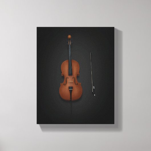 Cello & Bow Side by Side On 8x10 Black Canvas Afdruk (Voorkant)