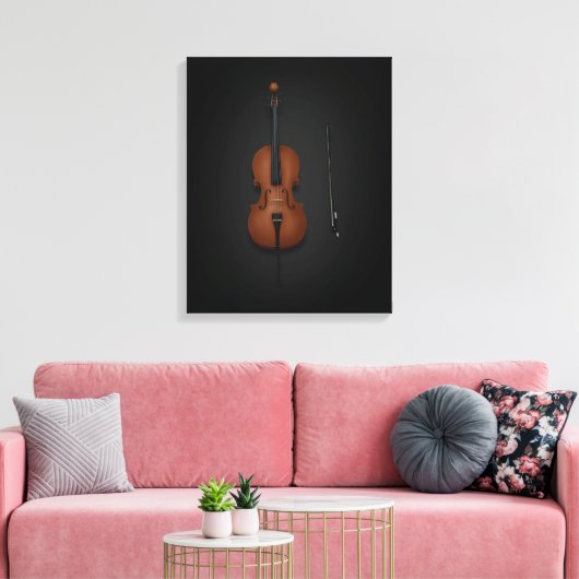 Cello & Bow Side-by-side op 16x20 zwart Canvas Afdruk (Insitu (Woonkamer))