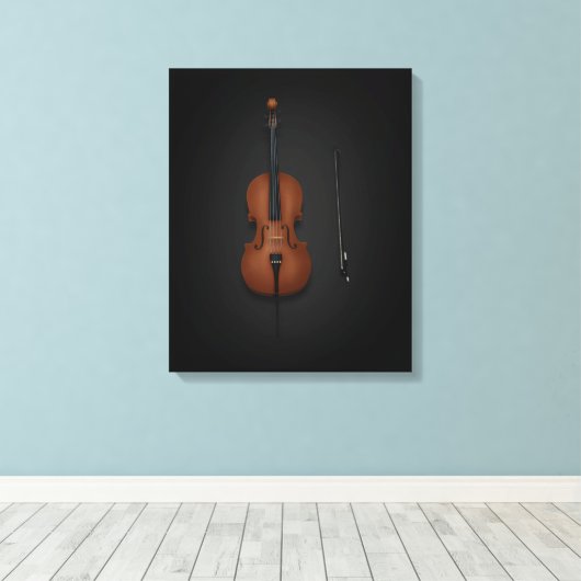 Cello & Bow Side-by-side op 16x20 zwart Canvas Afdruk (Insitu (Houten vloer))