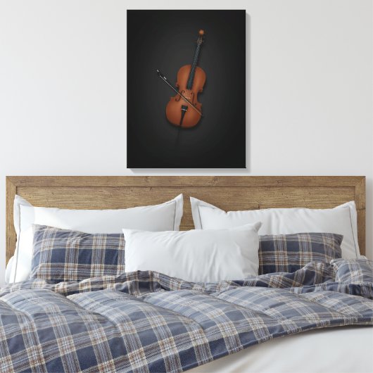 Cello & Bow Side-by-side op 18x24 Black Canvas Afdruk (Insitu (Slaapkamer))
